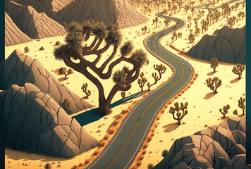 A road in California's Joshua Tree National Park is seen from above. Generative AI