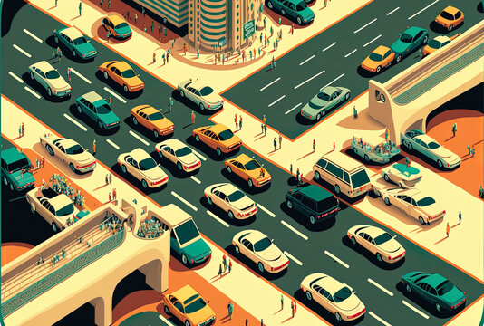 Top view of a traffic jam in Dubai, United Arab Emirates, with several  automobiles in it. Generative AI Stock Illustration | Adobe Stock