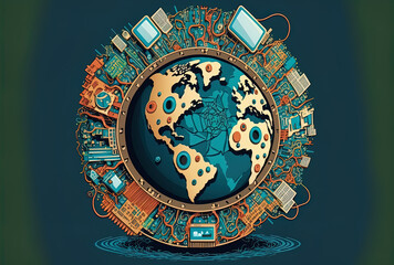 Obraz premium worldwide network technological idea represented by a digital icon. Generative AI