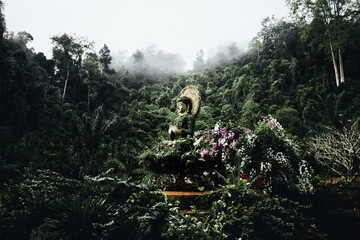 View of the statue at the entrance of the sky pagoda temple Nakhon Sri Thammaratin Surat Thani province Thailand