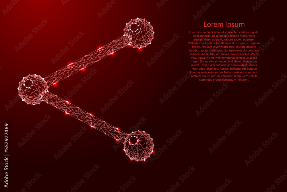 Poster share send media post exchange sign, data message sharing, from red futuristic polygonal lines and g