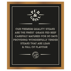Pub and Grill Premium Quality 30 Day Matured Steak chalkboard menu sign vector illustration.