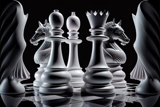 Сhess figure in competition success play. strategy, management or leadership concept