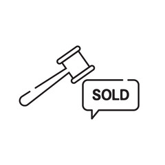 Auction hammer line icon. Bid offer sign. Lot was sold symbol. Quality design element. Linear style auction hammer icon.