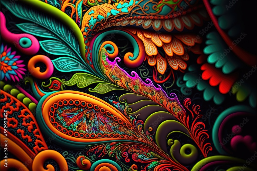 Poster a colorful abstract painting with a black background and a black background with a red. generative a