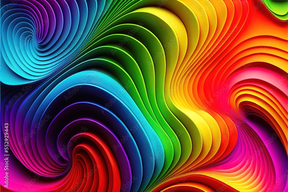 Poster a colorful abstract background with a spiral design in rainbow colors and a black frame for the bott