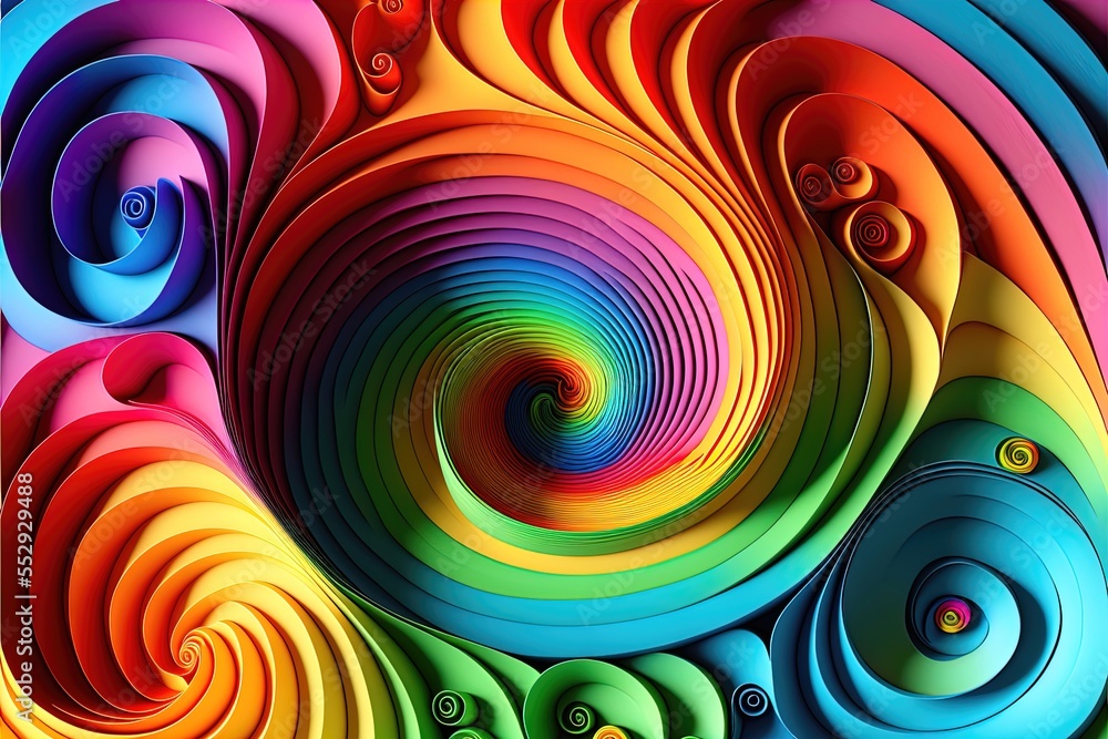 Poster a colorful abstract background with a spiral design in the center of the image and a rainbow center 