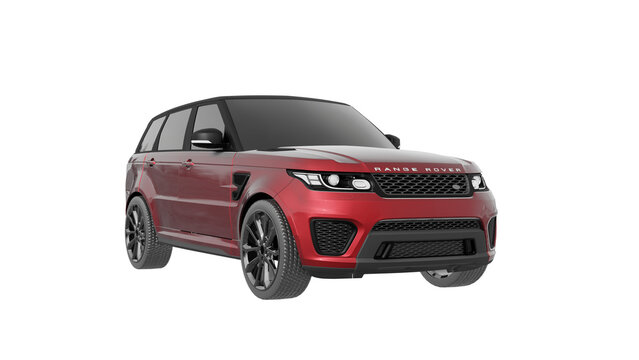 RED car isolated on white, RANGE ROVER png transparent background 3d rendering