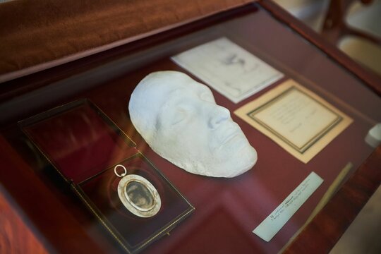 Saint Petersburg, Russia - June, 02, 2021: The House-Museum of the Russian poet Alexander Pushkin. The death mask of the poet's face.