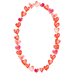 Naklejka premium Oval frame of watercolor hearts, suitable for design on valentine's day