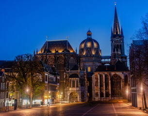 Fototapeta na wymiar Aachen september 2022: The facade of the Aachen Cathedral