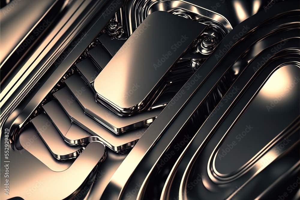 Poster a close up of a metal object with a shiny surface and a shiny metal surface with a shiny surface. ge