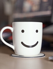 White coffee cup have a working area for business background.