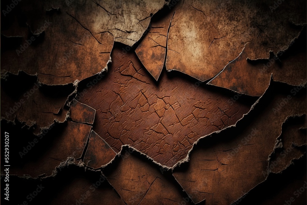 Poster a cracked metal surface with a hole in the middle of it and a rusted surface with a hole in the midd