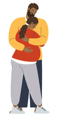 Man hugs a pregnant woman. Couple together, traditional family. Flat vector illustration, eps10