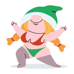 Cutie dwarf dances a striptease in stockings and lingerie. Fairy tale character. Flat vector illustration, eps10