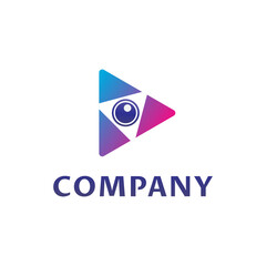 Triangle Shape with Eye Ball. Three Angle Logo in Play Button Concept.