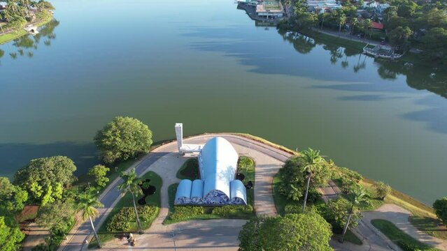 Lagoa da Pampulha, in Belo Horizonte, overlooking the Church of S&atilde;o Francisco de Assis and Guanabara Park. Minas Gerais Brazil. Aerial view.