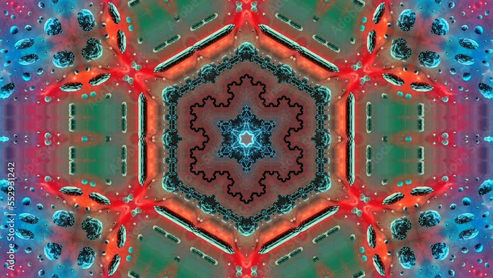 Sticker loopable abstract colorful blue and red fractal kaleidoscope texture background. hypnotic animation