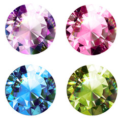 Set of colorful shiny gemstones diamond in circle shape geometric crystal sapphire jewel