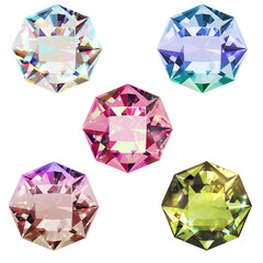Set of colorful shiny diamond gemstones diamond geometric crystal jewel