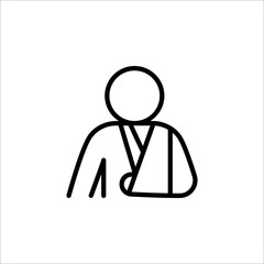 Injured man in bandage. Broken arm icon. Injured man icon on white background.