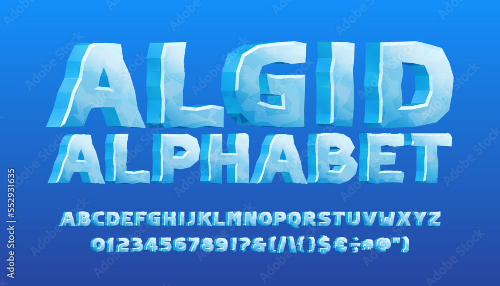 Fototapete algid alphabet font. 3d cartoon ice letters, numbers and symbols. stock vector typescript for your t
