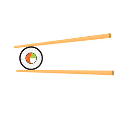 vector illustration of sushi roll and chopsticks