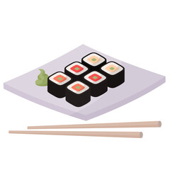 sushi with chopsticks