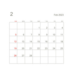 February 2023 calendar page on white background. Calendar background for reminder, business planning, appointment meeting and event. Week starts from Sunday. Vector.