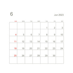 June 2023 calendar page on white background. Calendar background for reminder, business planning, appointment meeting and event. Week starts from Sunday. Vector.