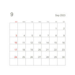 September 2023 calendar page on white background. Calendar background for reminder, business planning, appointment meeting and event. Week starts from Sunday. Vector.