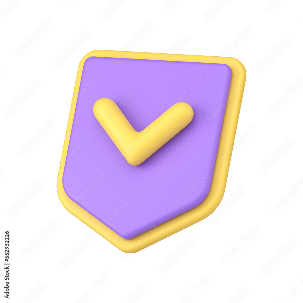 Aufkleber purple verification shield done checkmark information security control isometric 3d icon