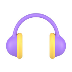 Musical DJ party purple headphones stereo audio sound broadcasting electronic device 3d icon
