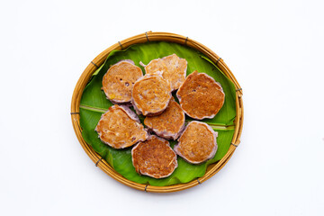 Coconut pancake on white background.