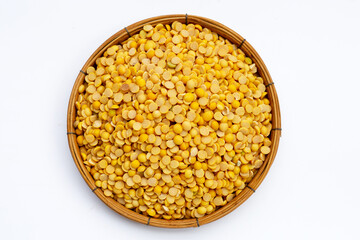 Peeled split soy beans on bamboo plate