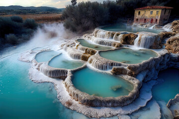 Generative AI : a natural spa with waterfalls and hot springs at Saturnia thermal baths, Grosseto, Tuscany, Italy	
 - obrazy, fototapety, plakaty