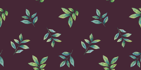 Leaves watercolor seamless pattern. abstract botanical background