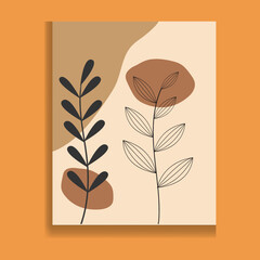 Abstract botanical foliage posters. Floral wall art, minimal plant set for card print wallpaper cover, hand drawing design, vector.