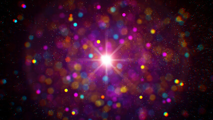 Abstract Red Colorful Optical Lens Flare Light With Blurry Focus Bokeh Circles Light And Glitter Sparkle Dust Background