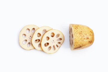 Lotus root on white background