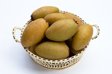 Fresh sapodilla fruit on white background