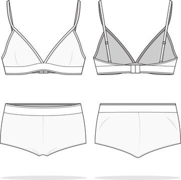 Womens Fitness Undergarments Fashion Design Flat Sketch Template 