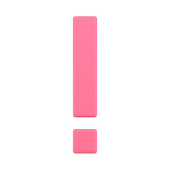 Pink angled exclamation sign geometric 3d icon front view realistic illustration
