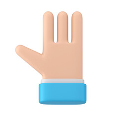Business man blue suit open palm fingers greeting welcome gesture realistic 3d icon