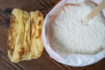 Turkish Bread 'Bazlama'and Flour Photo, Uskudar Istanbul, Turkey