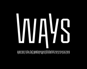 Obraz premium Condensed font, narrow white alphabet, modern letters and numbers