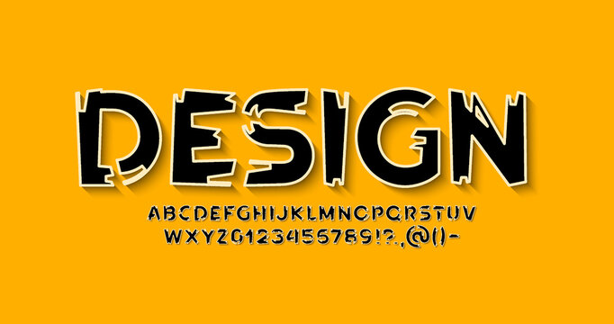 Rough wood, cursive font alphabet, hand drawn brush stroke, vector illustration 10EPS