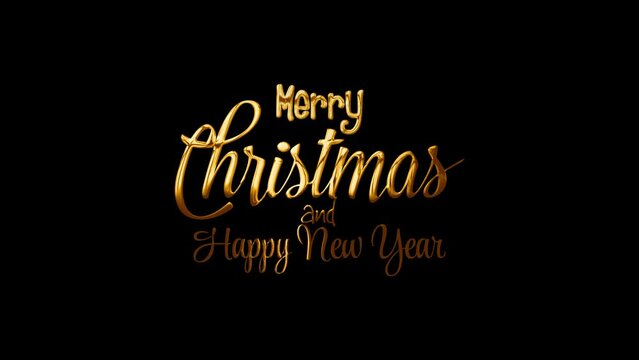 Merry Christmas And Happy New Year Animation Text, Golden merry Christmas animated text animation on a black screen. Christmas celebration elements, suitable for outro videos, celebrations, events.