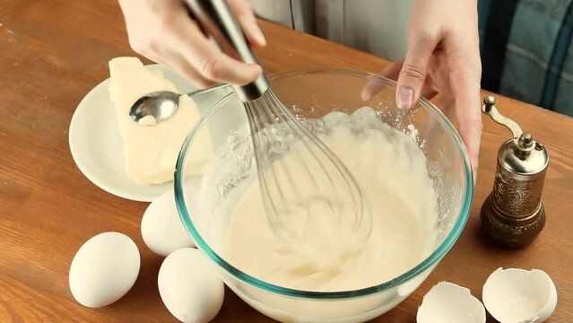 kneading dough for baking cake. dough for muffin